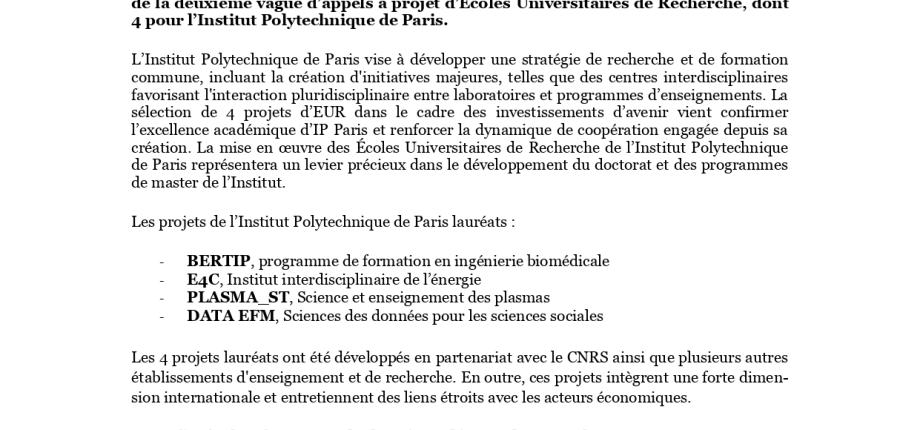 L’Institut Polytechnique de Paris lauréat de quatre EUR